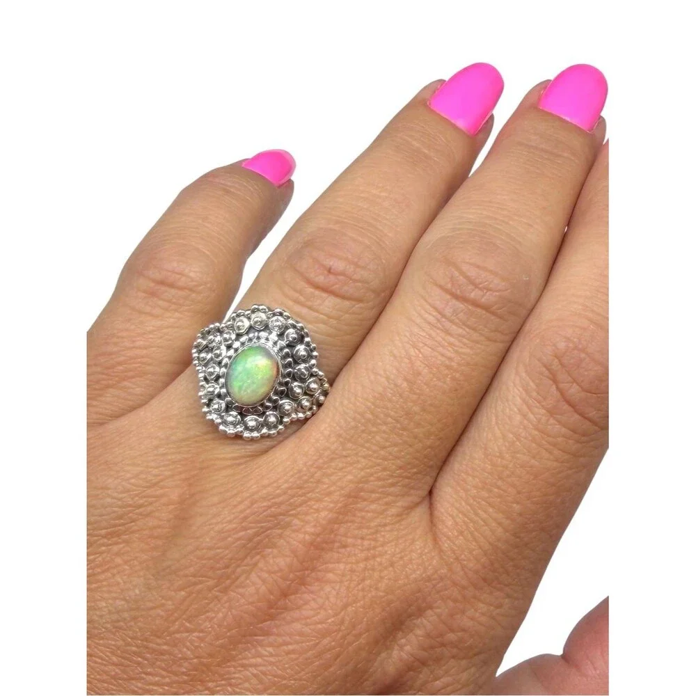 Ethiopian Fire Opal Ring Size 9 Solid 925 Sterling Silver
